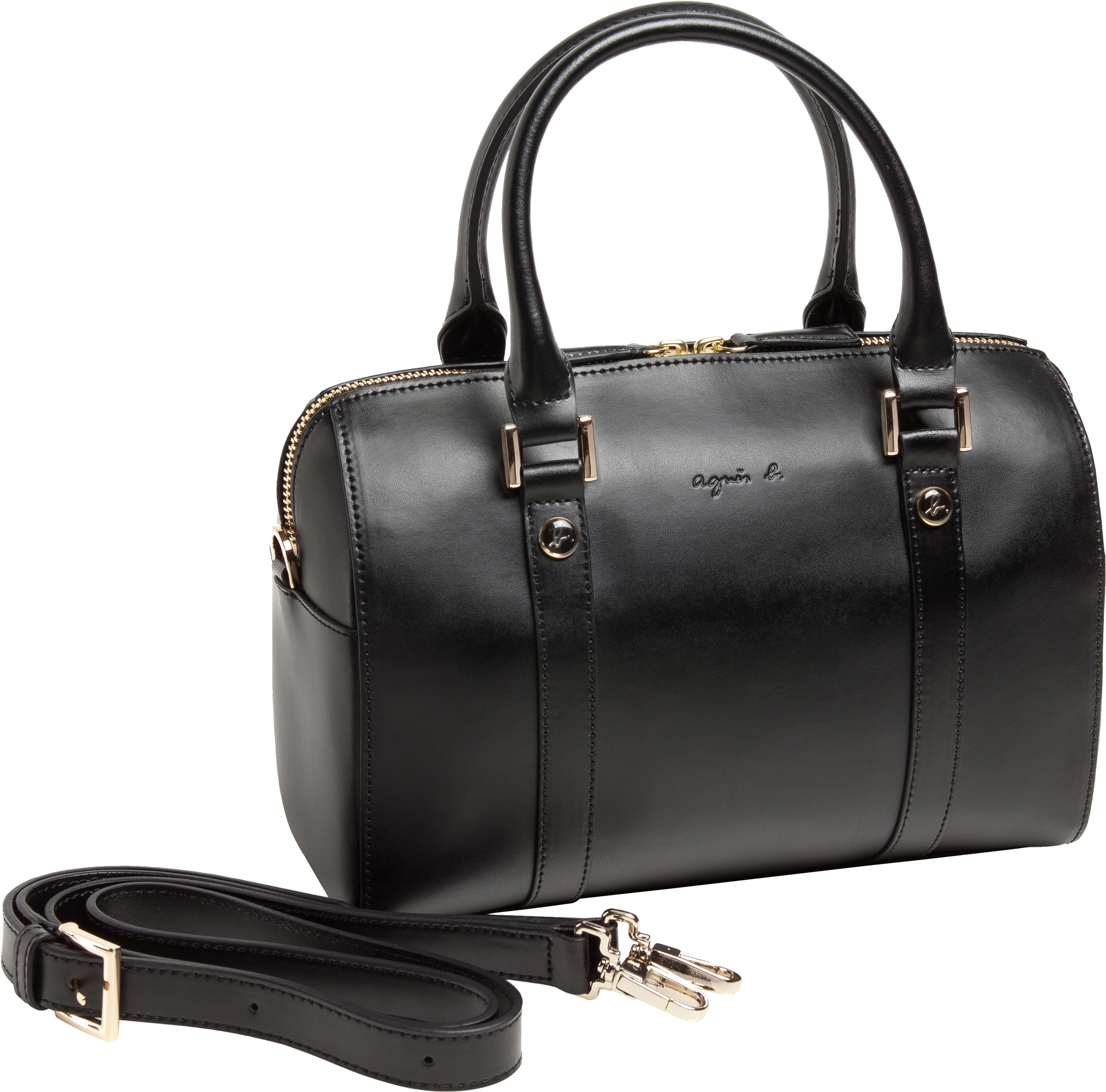 Black Bag Boston Topstitched Leather - Handbag (2500x2500)