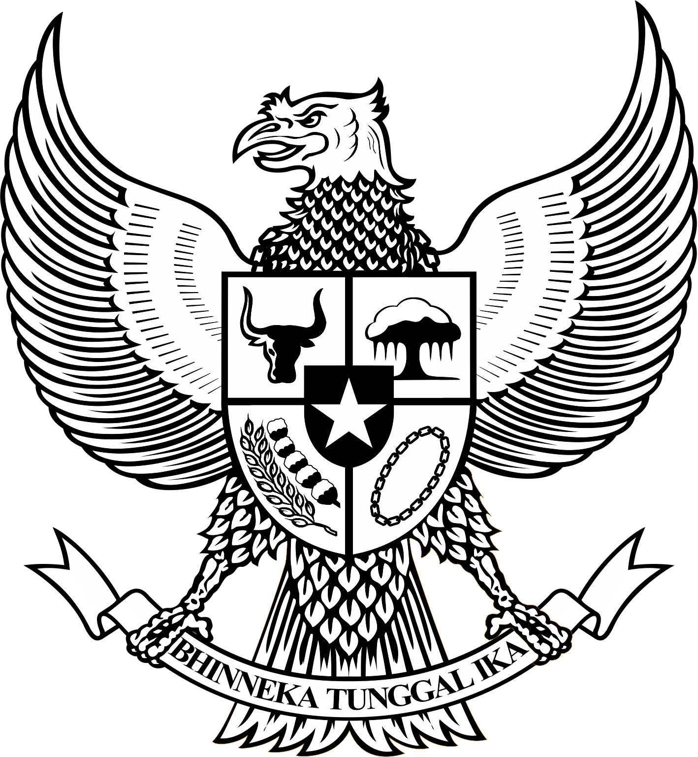 Logo Garuda Pancasila Bw Hitam Putih - National Emblem Of Indonesia (1418x1537)