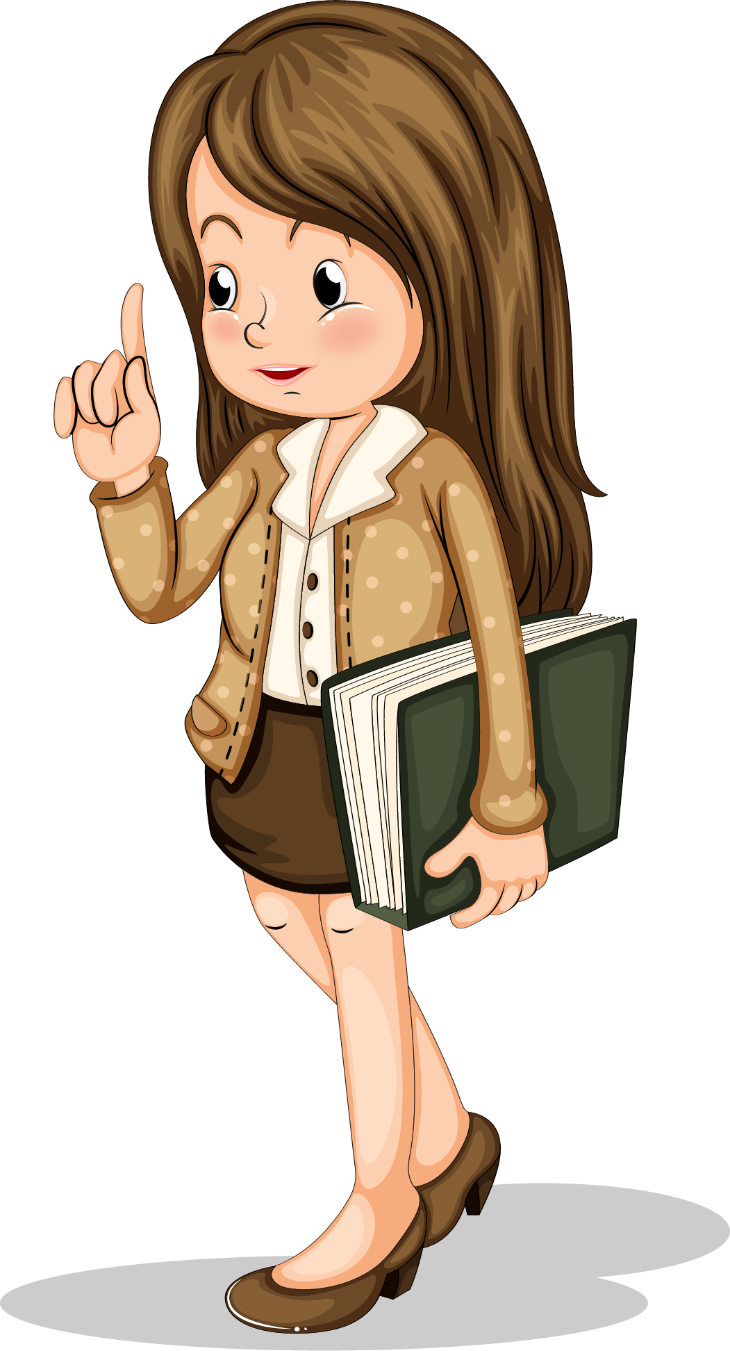 Teacher Cartoon Illustration - Long Haired Teacher Clipart (1051x1944)