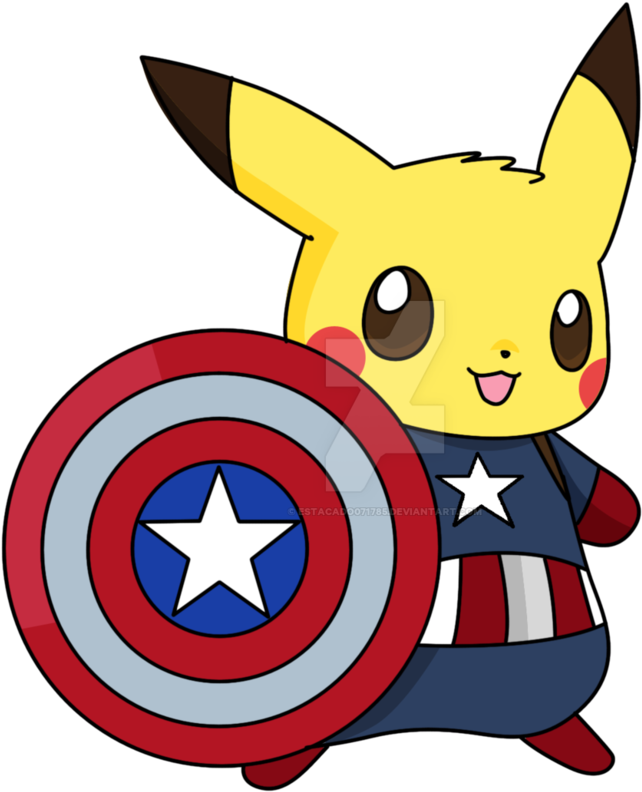 Pikachu Wearing Captain America's Uniform - Pikachu As Captain America (786x1017)