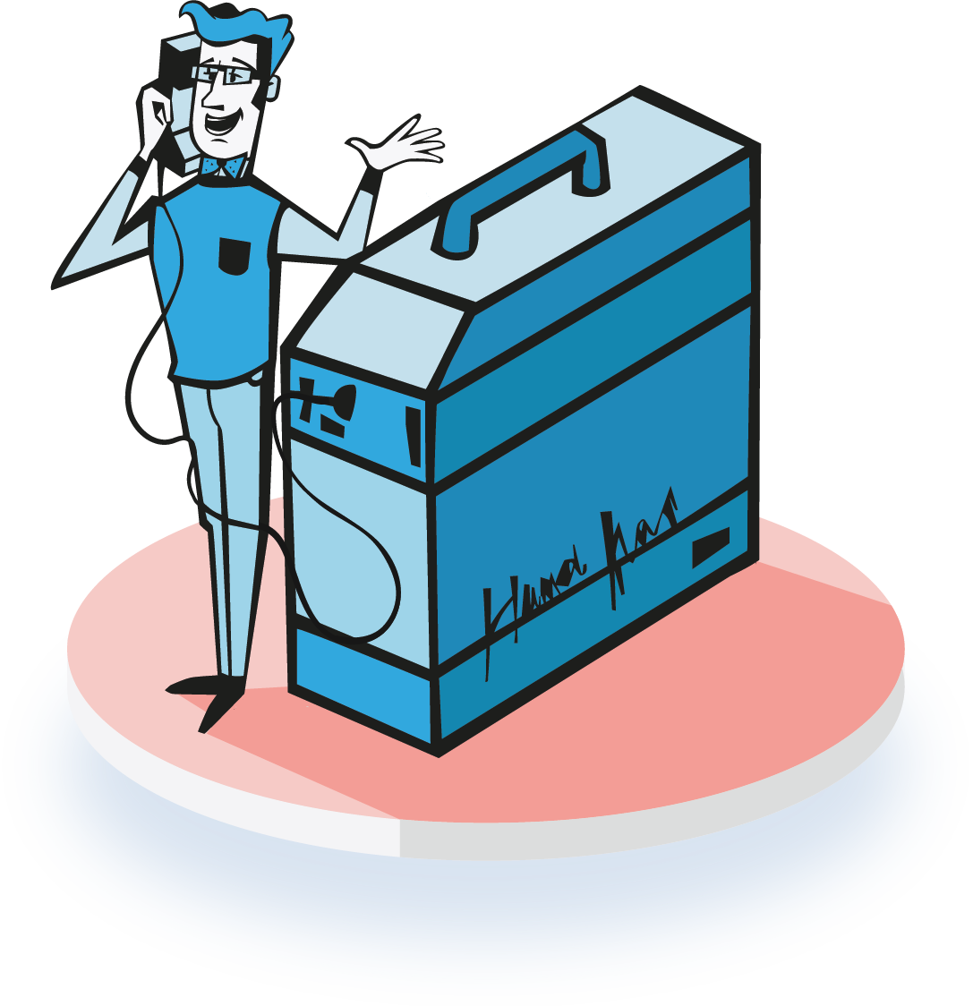 Man In Sweater With Glasses Making A Phone Call On - Cartoon (1087x1124)