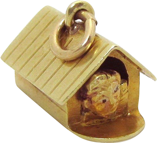 Vintage 14k Gold 3d *man In A Doghouse* Charm Sloan - Pug (521x521)