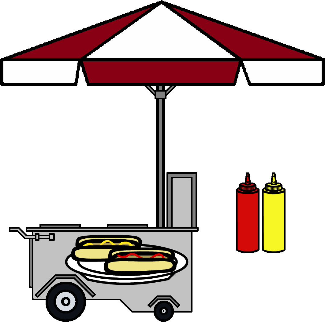 Hotdog Cart,ketchup And Mustard By - Hot Dog Cart Png (1062x1055)