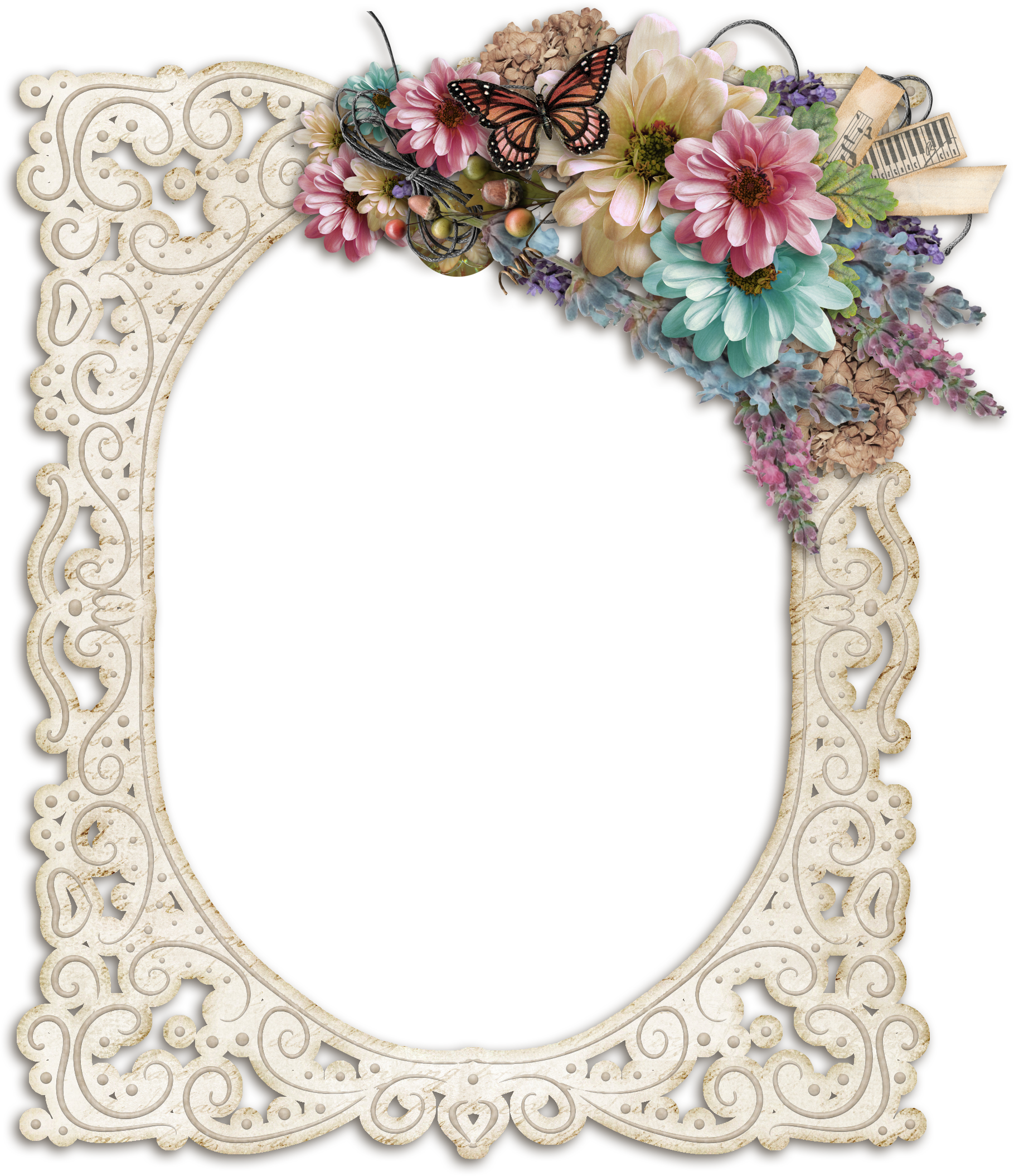 Lacy Frame With Flowers ~ Web - Dreamy Flower Frame Png Transparent (1819x2108)