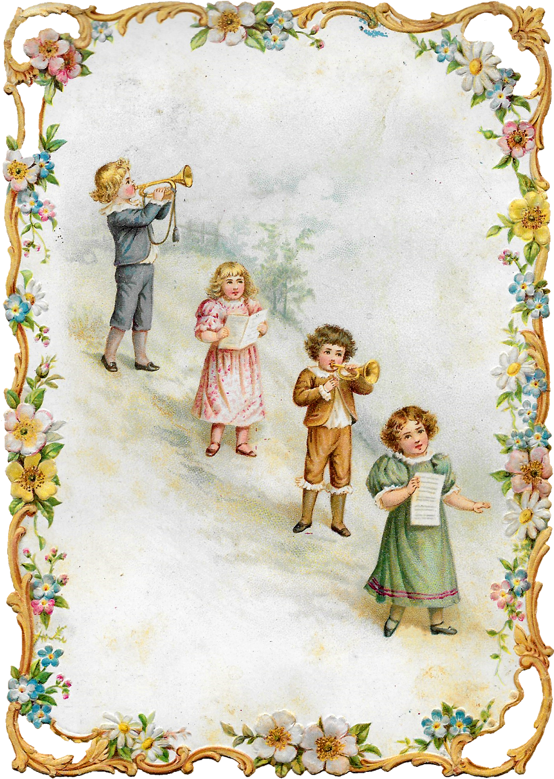 Victorian Vintage Greeting Printable Image Children - Cartoon (1157x1600)