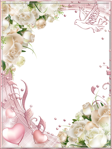 White Roses Pink Png Photo Frame - Wedding Borders And Frames Png (450x600)