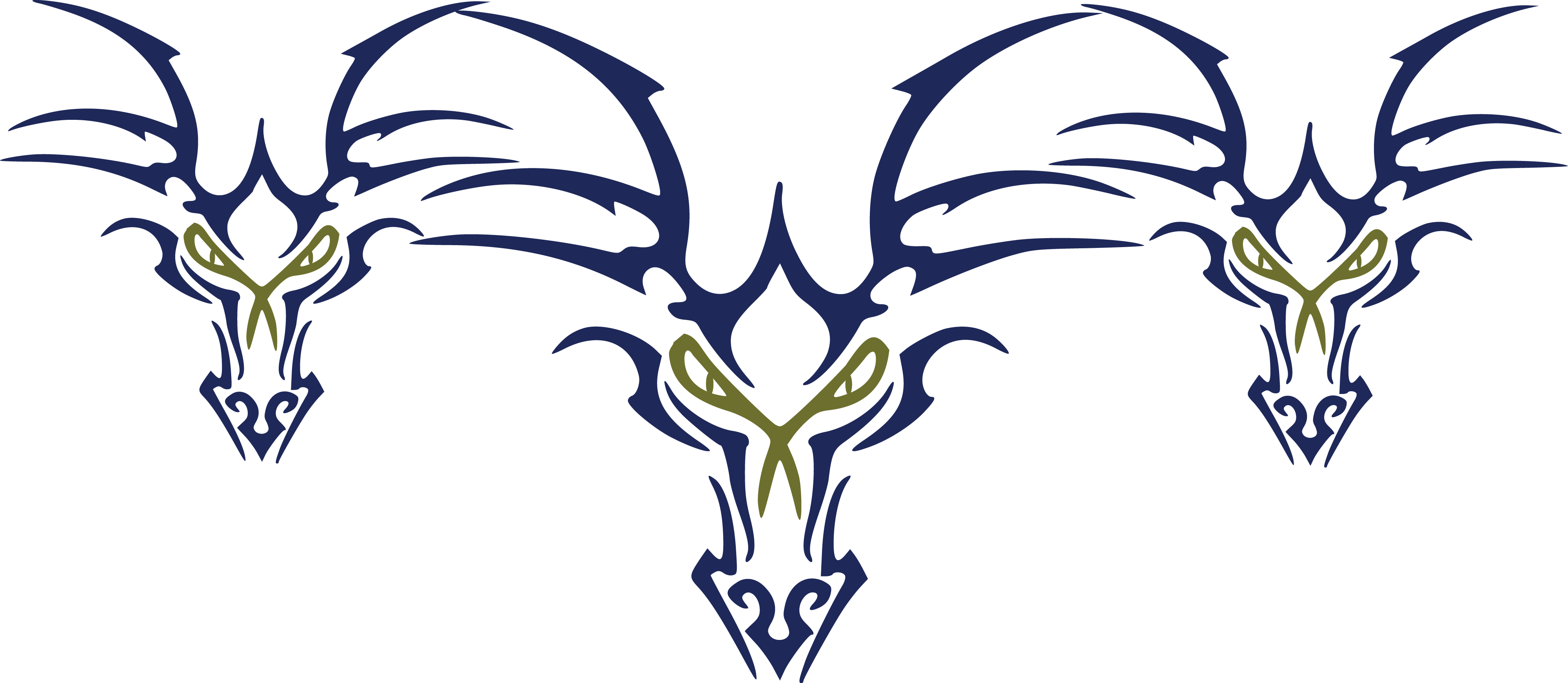 Free Clipart Of A Trio Of Tribal Dragon Faces - Dragon Fire Tribal Svg (4000x1744)