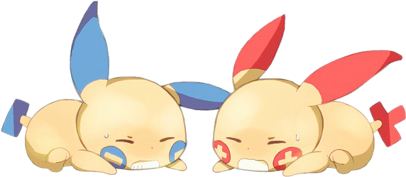 Two Electric Bunnies Collapse From The Explosion's - Plusle (600x262)