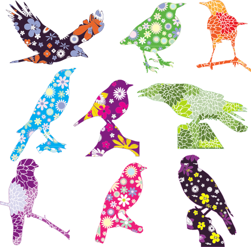 Vector Graphics Of Selection Of Birds With A Floral - My First Coloring Book: I Love Coloring [book] (500x491)