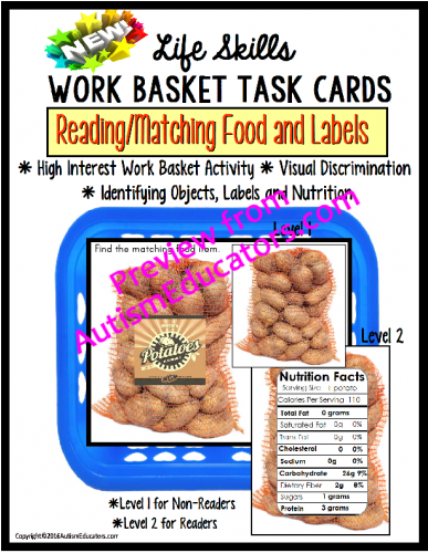 Life Skills Work Task Basket -reading Nutrition Labels - Prepackaged Meal (500x500)