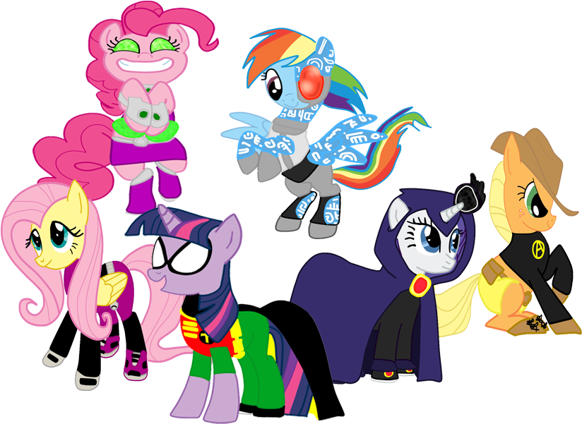 Pinkiedash, Beast Boy, Crossover, Cyborg , Earth Pony, - Пони Титаны (1006x700)