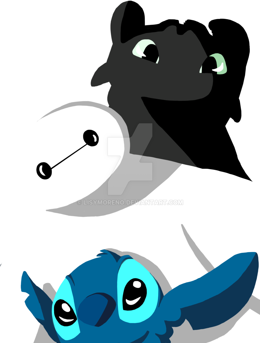 Stitch And Baymax And Toothless (900x1273)