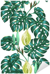 Seamless Pattern With Monstera Leaves - Fleurs Tropicales Png (400x400)