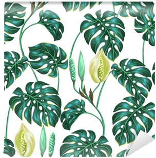 Seamless Pattern With Monstera Leaves - Tapeta Zielone Liście (400x400)