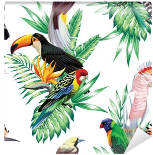 Tropical Birds And Palm Leaves Pattern Wall Mural • - Unruled Composition Notebook 8" X 10." 120 Pages. Tropical (400x400)