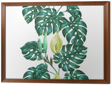 Seamless Pattern With Monstera Leaves - Fleurs Tropicales Png (400x400)