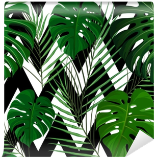 Tropical Seamless Pattern With Exotic Palm Leaves - Green Tropical Leaves Prints Decorative Hanging Wall (400x400)