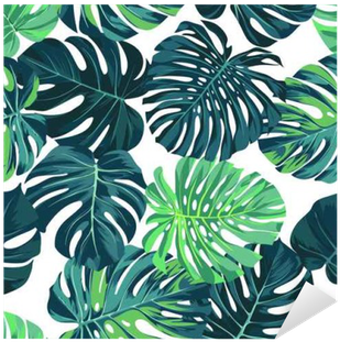 Vector Seamless Pattern With Green Monstera Palm Leaves - Grønne Blade Tapet (400x400)