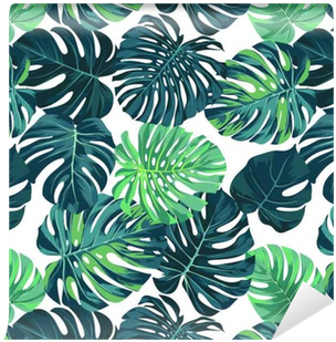 Vector Seamless Pattern With Green Monstera Palm Leaves - Grønne Blade Tapet (400x400)