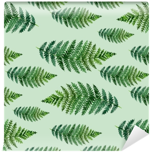 Tropical Watercolor Abstract Pattern With Fern Leaves - Elegant Decor Green Leaves Printing Flat-shaped Roman (400x400)