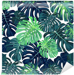 Green Vector Pattern With Monstera Palm Leaves On Dark - Monstera Palm Leaves Background (400x400)