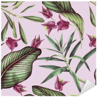 Seamless Tropical Flower Pattern, Watercolor - Papel Parede Floral Tropical 100x52cm (400x400)