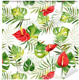 Seamless Pattern With Watercolor Tropical Flowers And - Watercolor Painting (400x400)