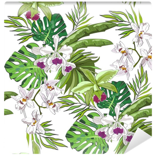 Seamless Vector Pattern Of Exotic Vector Drawn Flowers - Euclidean Vector (400x400)