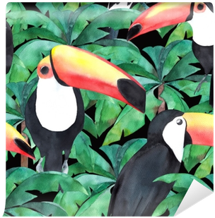 Watercolor Seamless Pattern With Tropical Birds - Watercolor Painting (400x400)