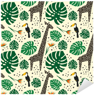 Giraffes, Toucans And Palm Leaves Seamless Pattern - Echo Park Paper Company Sf125040 Tropical Palms Die (400x400)