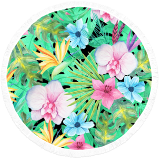 Tropical Floral Print Round Beach Towel - Hydrangea (400x400)