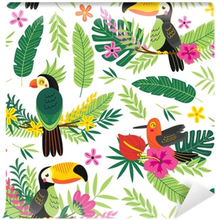 Seamless Pattern With Tropical Birds - Vector Graphics (400x400)