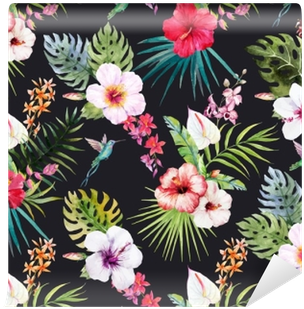 Watercolor Tropical Floral Pattern Wall Mural • Pixers® - Jayjun Anti-dust Therapy Mask 10 Pcs (400x400)