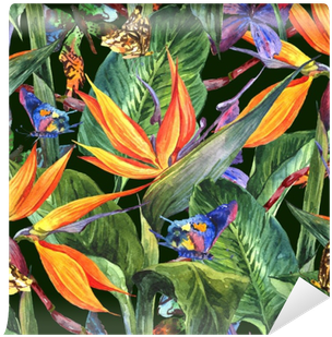 Tropical Seamless Pattern With Exotic Flowers Wall - Walls Need Love Anna Removable 5' X 20'' Floral (400x400)