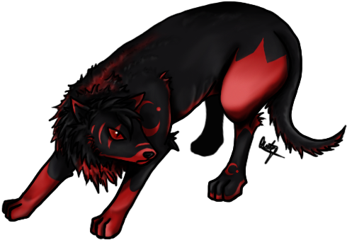 Drawn Werewolf Transparent - Black Wolf With Red Markings (491x349)