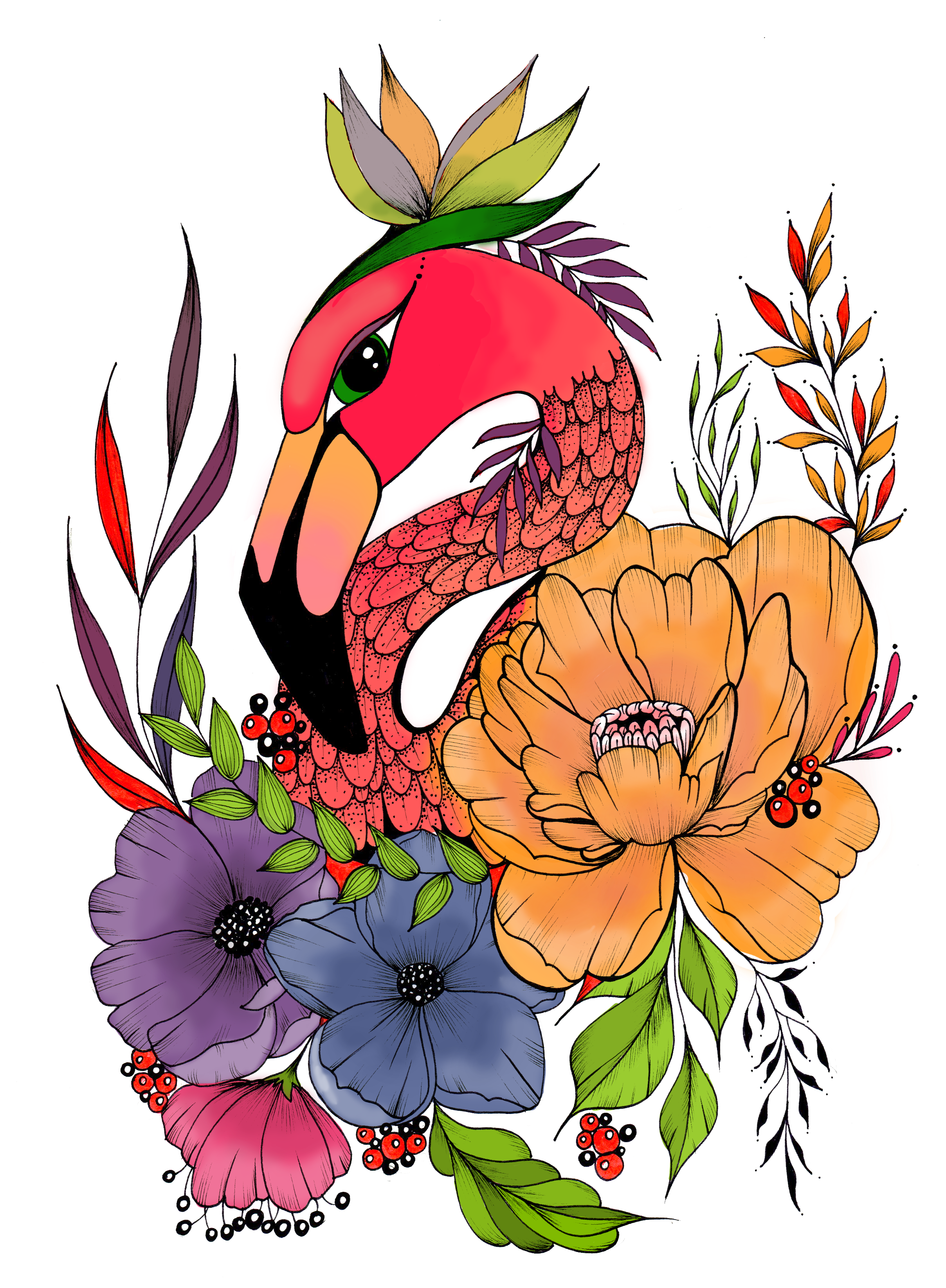 Flamingo Illustration - Illustration (2438x3340)
