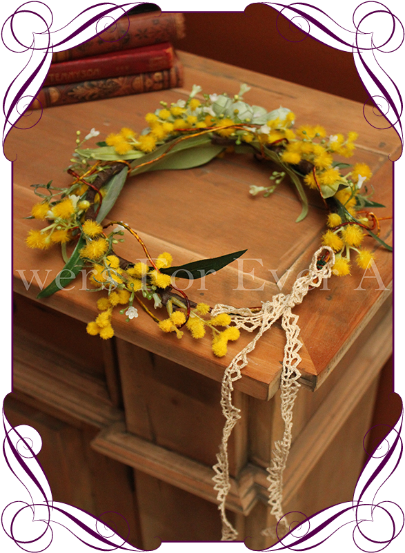 Silk Australian Native Wattle And Berry Flower Crown, - Australian Native Flower Crown (608x822)