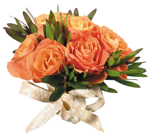 Orange Roses In Bouquets - Ваза С Цветами Png (500x454)