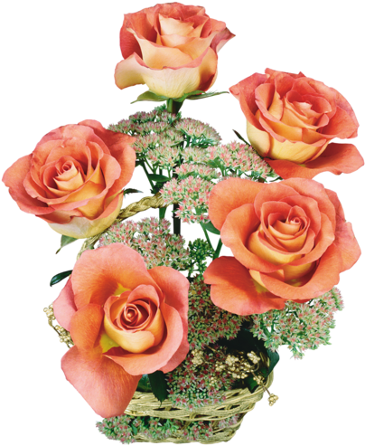 Orange Roses In Baskets, - (16+) Цветочные Композиции И Букеты (417x500)