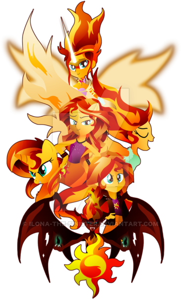The Many Many Forms Of Sunset Shimmer By Ii-art - Mlp Eg Sunset Shimmer Pon Up (400x637)