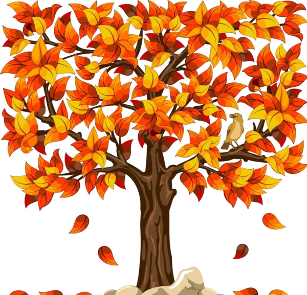 Vector Autumn Tree With Orange Leaves Falling Illustration - Shower Curtains Autumn Tree Polyester Waterproof Bathroom (600x577)