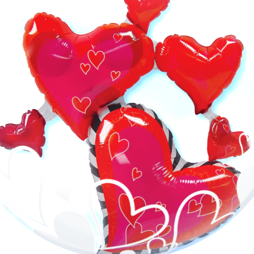 Floating Hearts Double Bubble Balloon 1pc - Double Bubble Balloon - Floating Hearts 61 Cm (501x501)