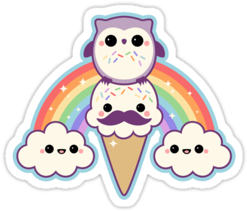 Super Cute Stickers With Mustache Ice Cream Cone, Happy - Cute Kawaii Owl (375x360)