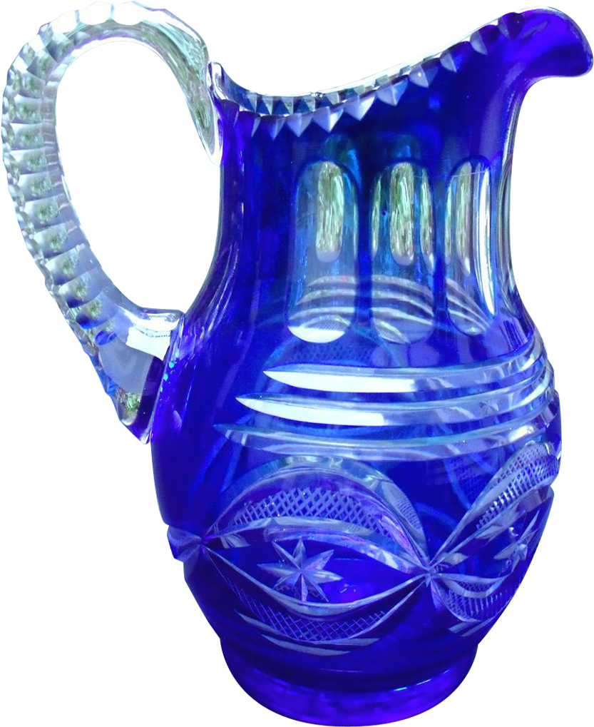 Antique Glass Blue Overlay Facet Cut Jug - Glass (1023x1023)