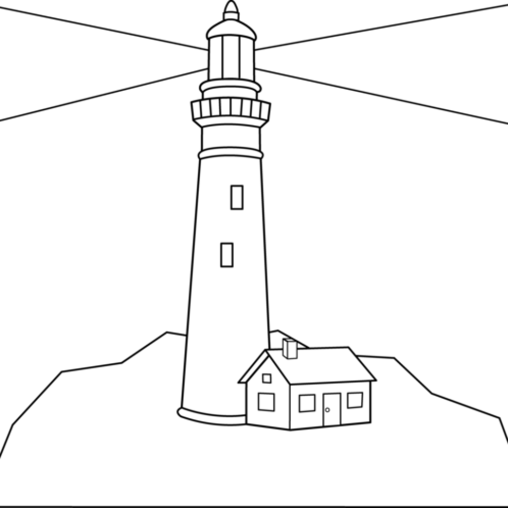 Lighthouse Images Clip Art Colorable Lighthouse Scene - Lighthouse Cartoon Black And White (1024x1024)
