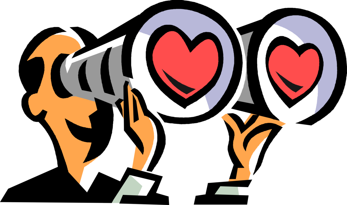 Vector Illustration Of Romantic Amorous Man Looks Through - Looking For Love Clipart (1183x700)