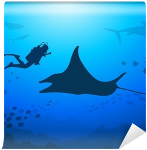 Manta,diver Under The Sea-vector Wall Mural • Pixers® - Forest (400x400)