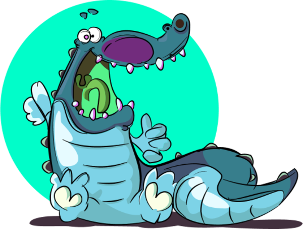 Large Smiling Crocodile Cartoon Funny Clipart - Cocodrilo Comiendo Dibujo En Transparent (600x453)