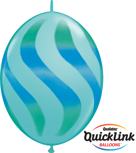 12" Quick Link Caribbean Blue Wavy Stripes/grn & Blue - 30cm Quick Link Balloons Blue With Green (450x505)