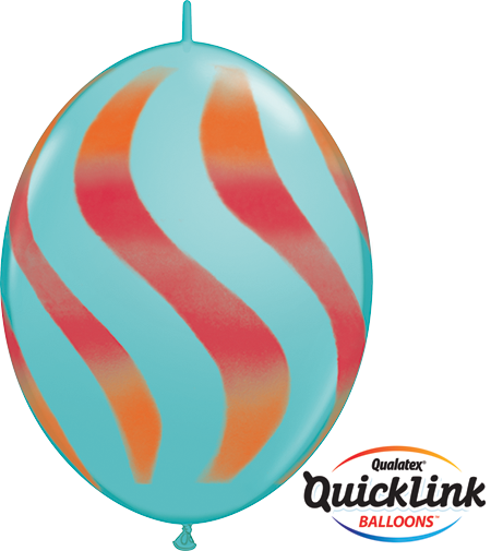 12" Quick Link Caribbean Blue Wavy Stripes/org & Red - 30cm Quick Link Balloons Blue With Green (450x505)